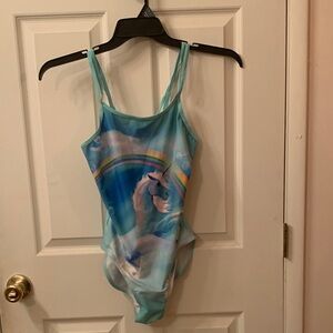 Magical Blue Swimsuit with Unicorn and Rainbow
